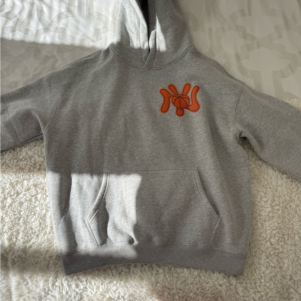 Gray Kids Hoodie with Orange Basketball Design